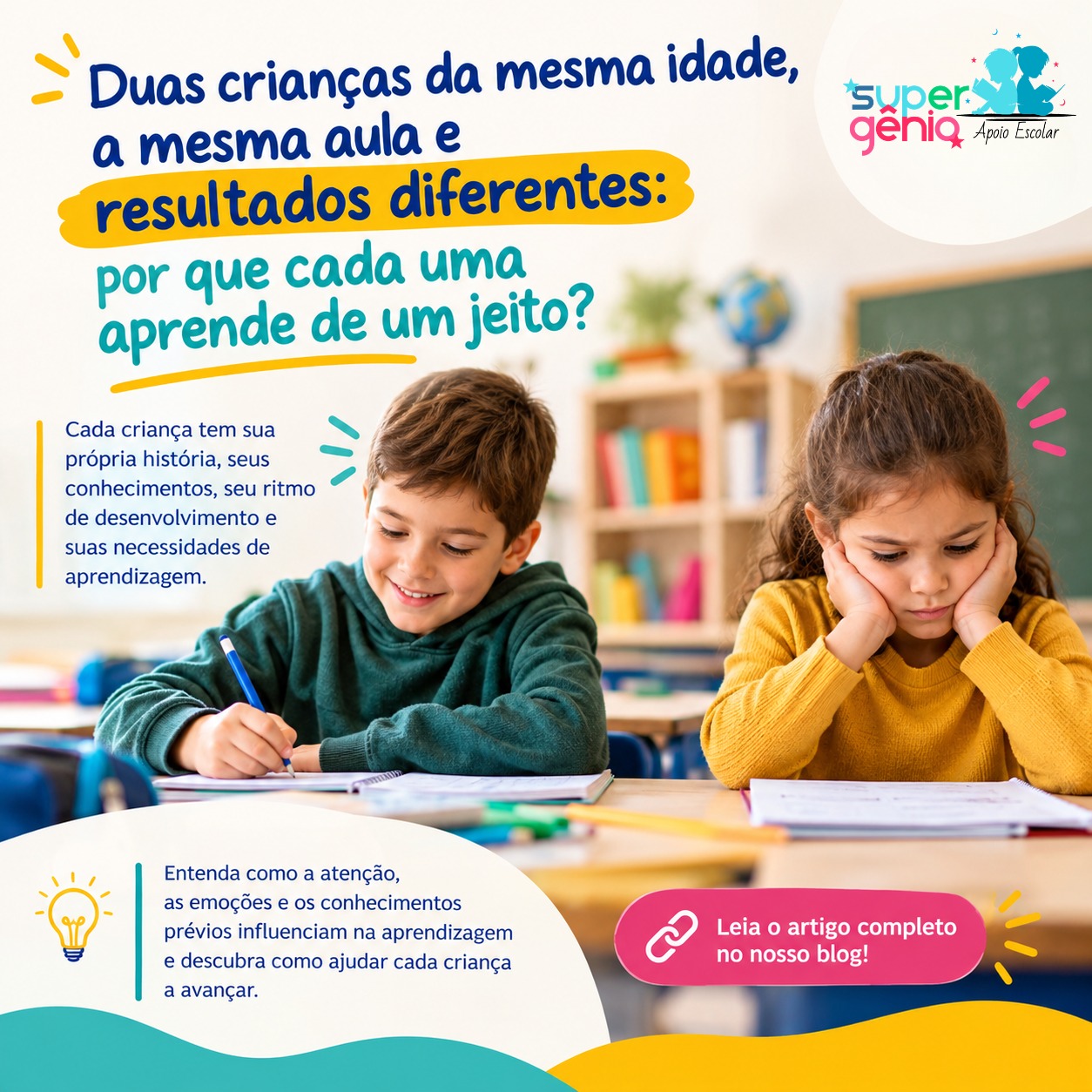 Duas crianças da mesma idade, a mesma aula e resultados diferentes: por que cada uma aprende de um jeito?